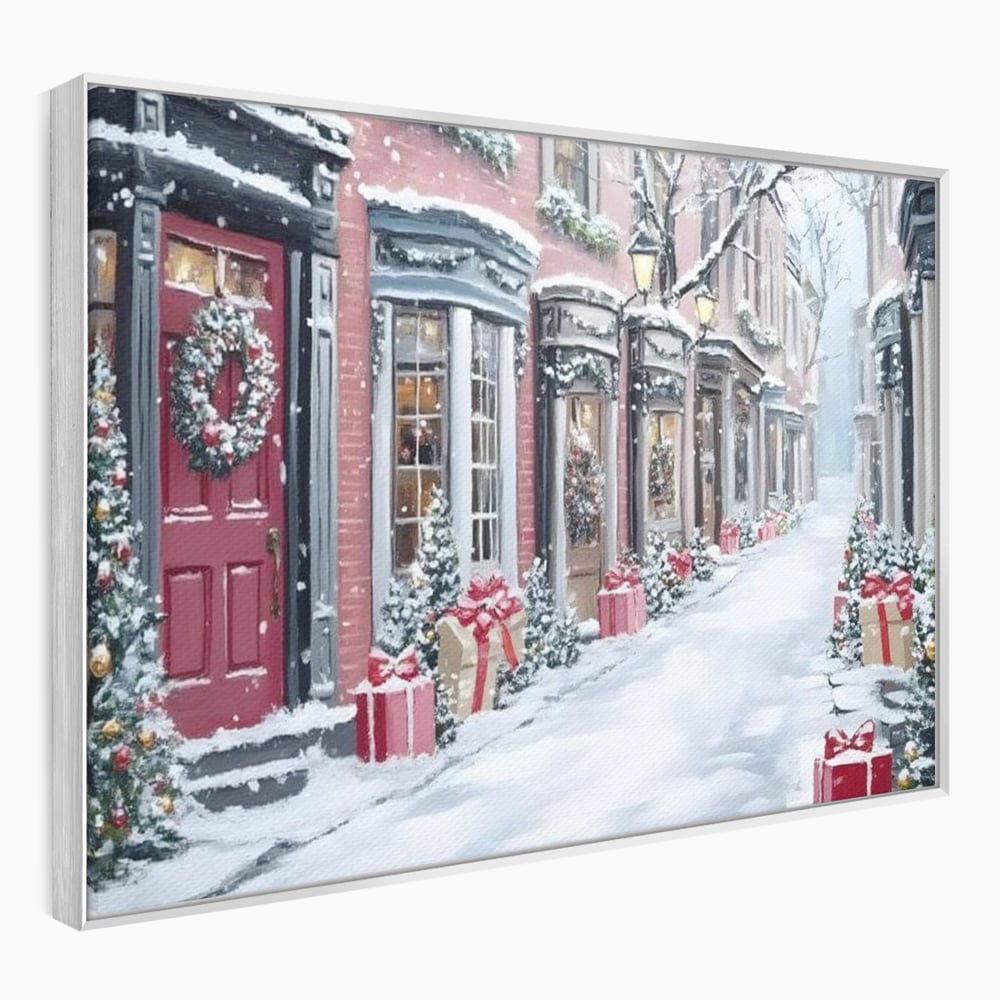 Tablou canvas cu tablou canvas cu strada urbana de iarna, in rama de aluminiu argintiu
